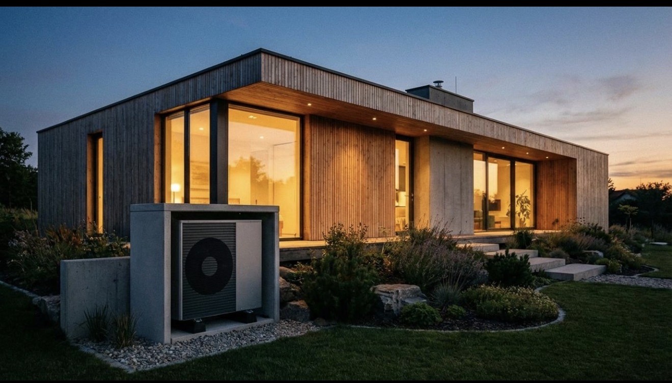 Maison suisse moderne avec pompe à chaleur